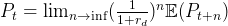 P_{t} = \lim_{n \rightarrow \inf} (\frac{1}{1 + r_{d}})^{n}\mathbb{E}(P_{t+n})